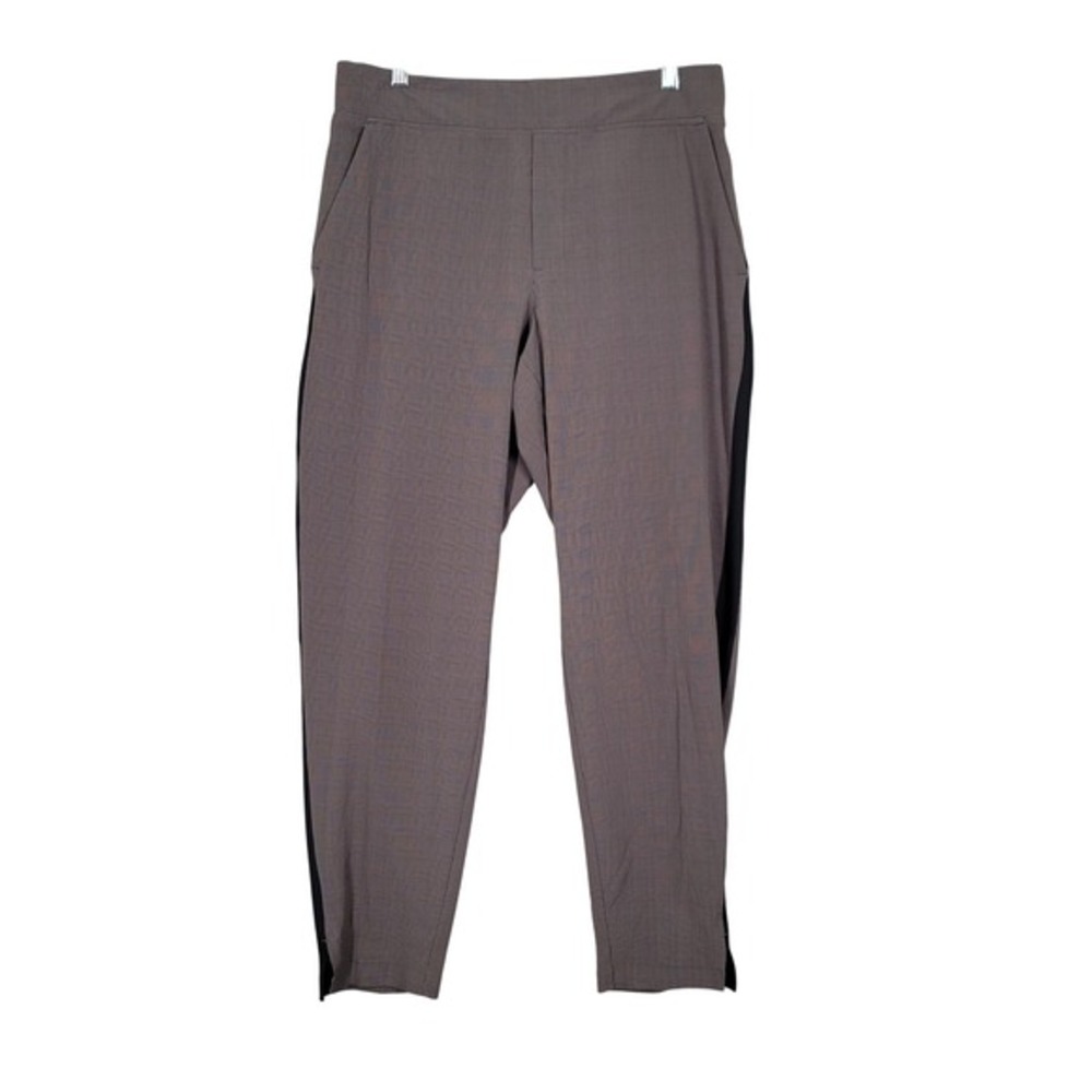 Athleta Brooklyn Ankle Pant Women 8 Brown Plaid Black Side Stripe Tapered Work